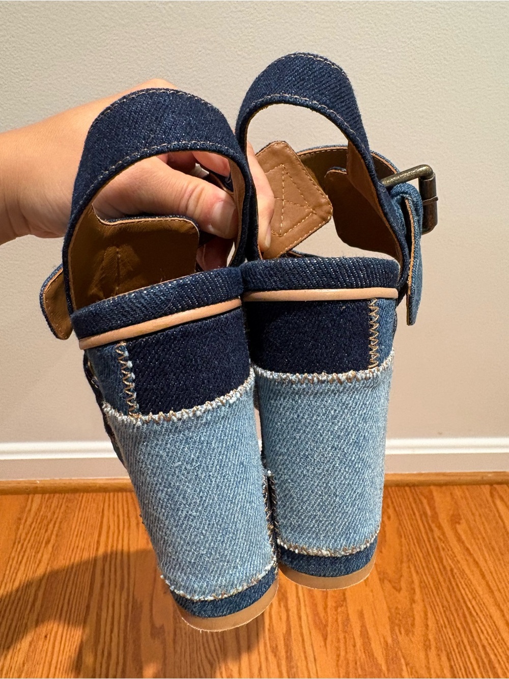 See by Chloé Denim Patchwork Block Heel Platform Sandals Sz 39 * - Picture 9 of 14